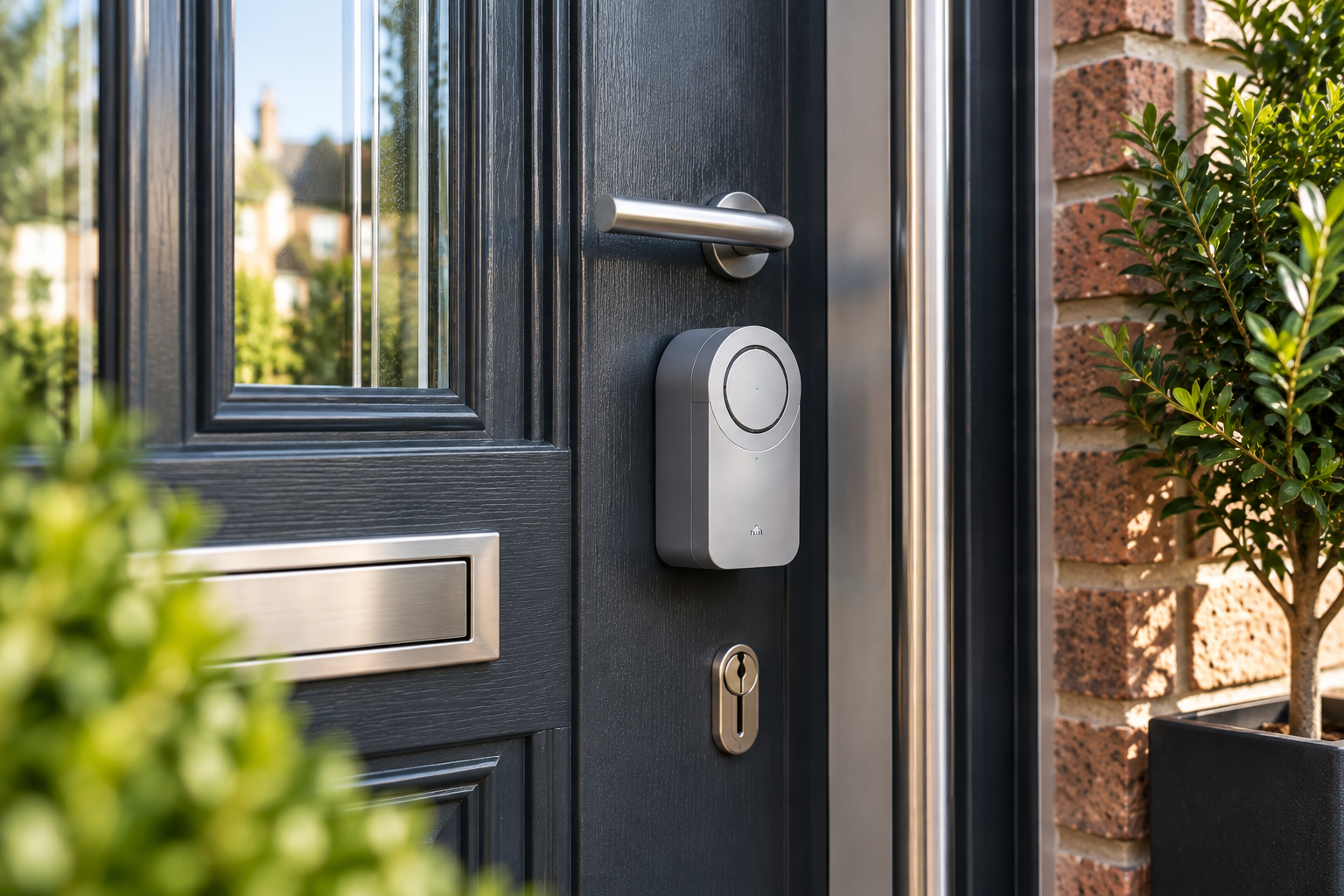 Smart lock fitted to a modern composite entrance door