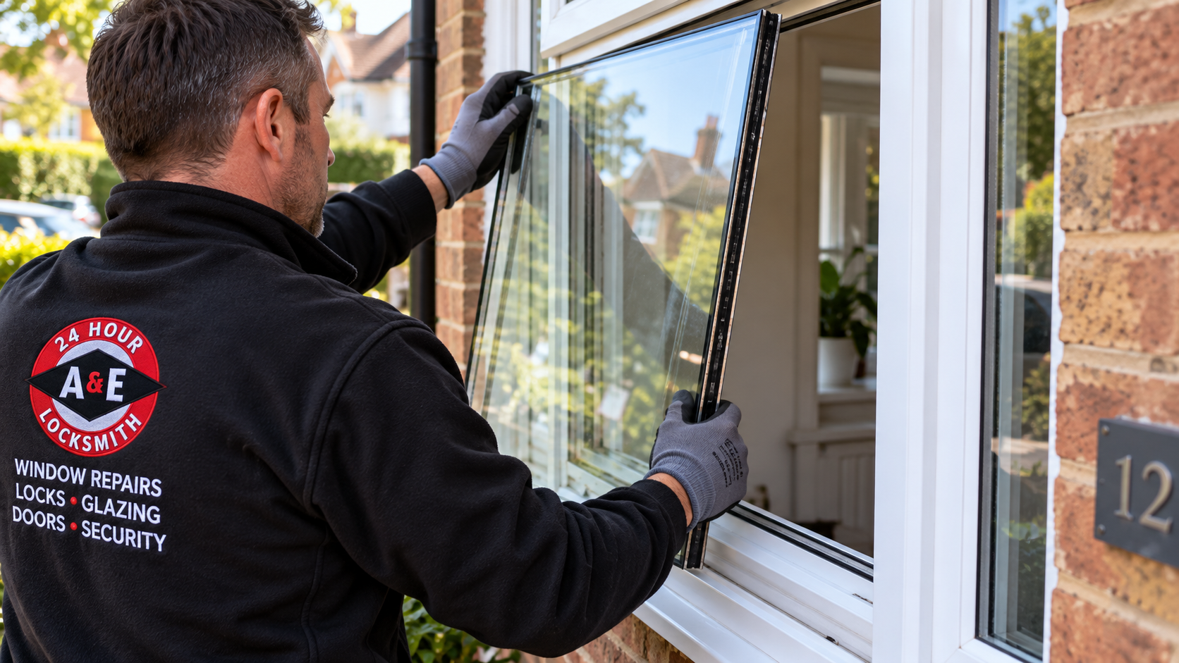 Window technician fitting a replacement double-glazed unit