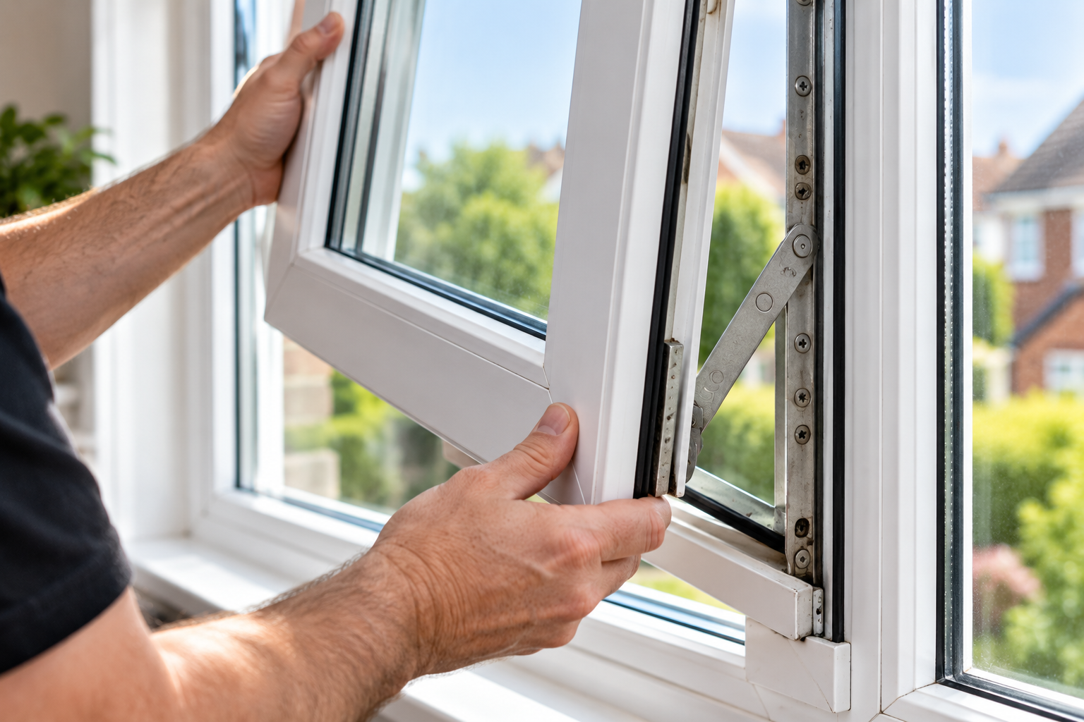 Double-glazed window being adjusted during a repair in Bromley