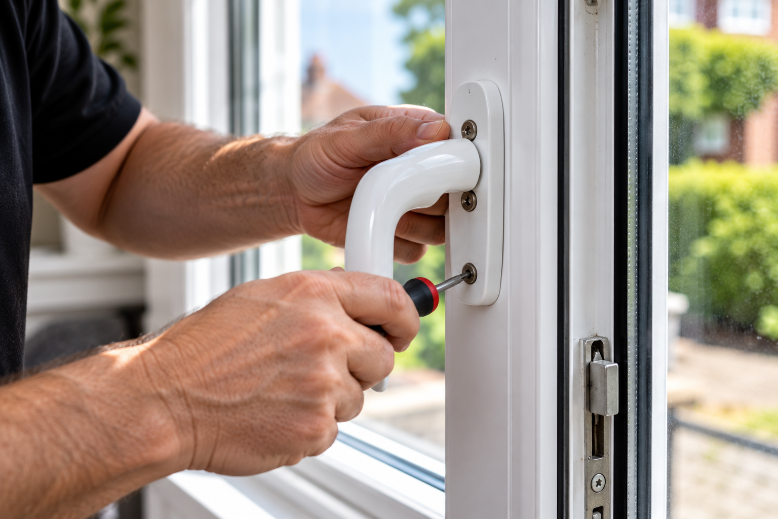 Double-glazed window handle being repaired in Bromley