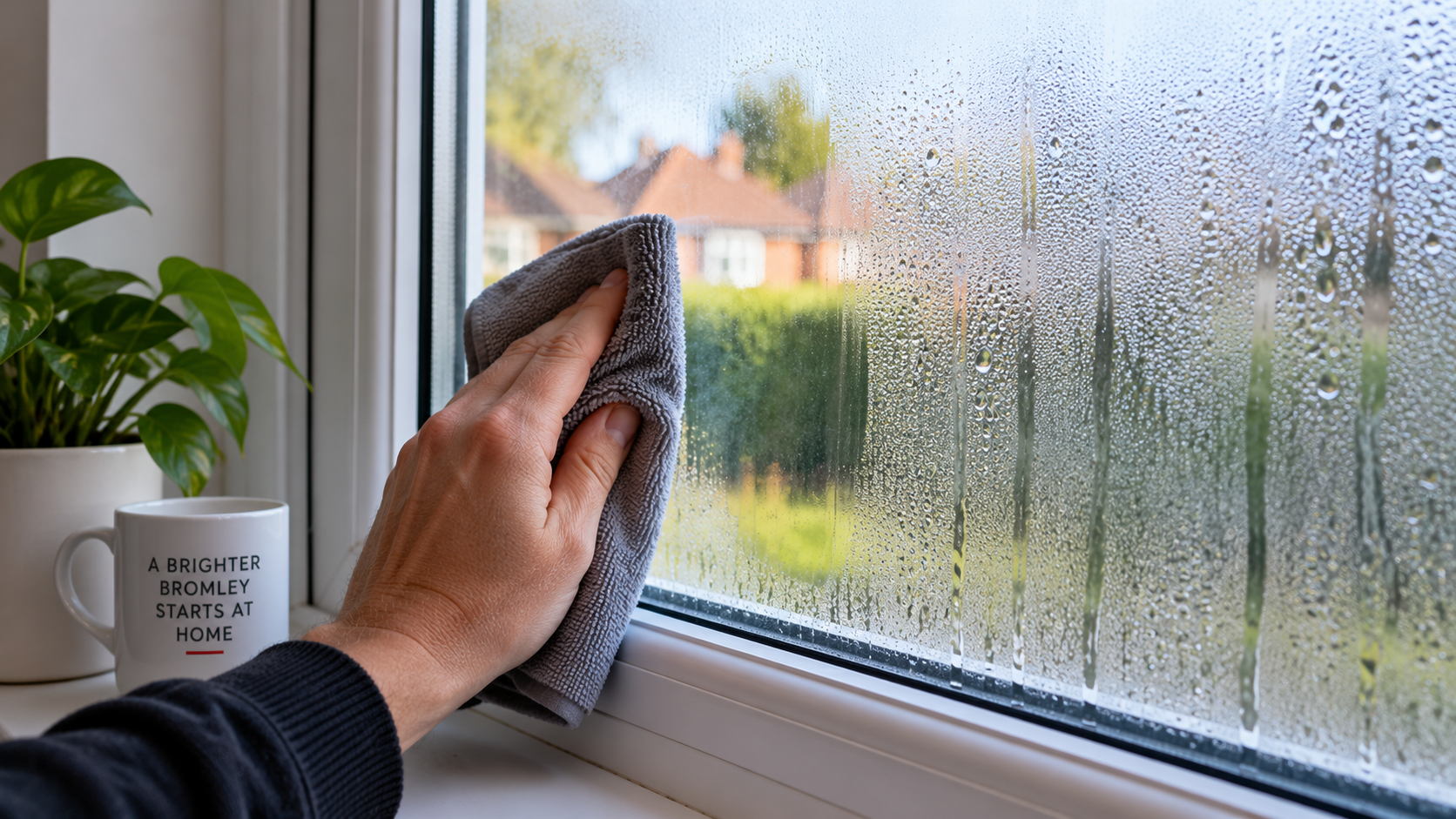 Wiping condensation from the inside surface of a window