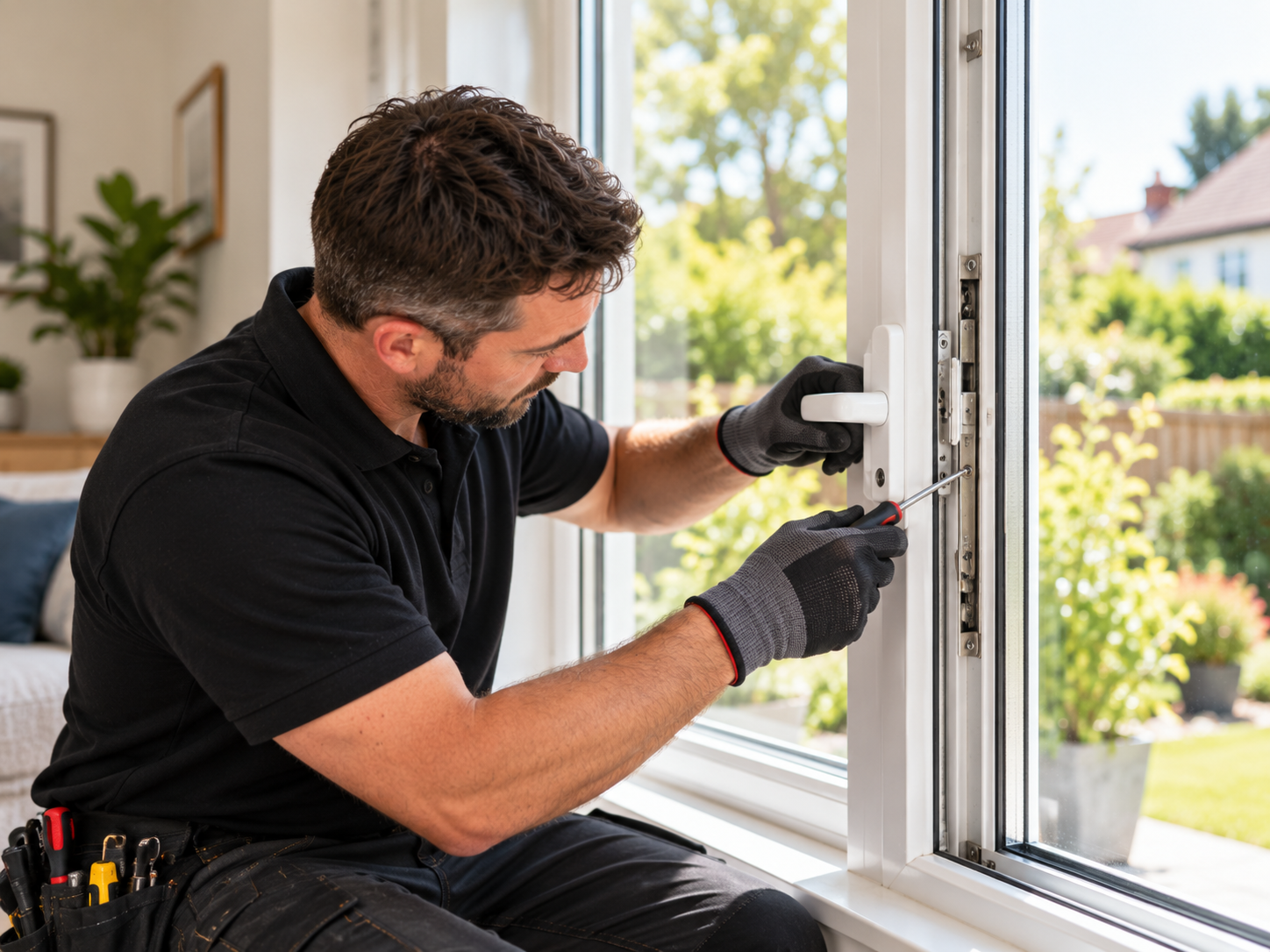 Locksmith repairing window locking hardware in Beckenham